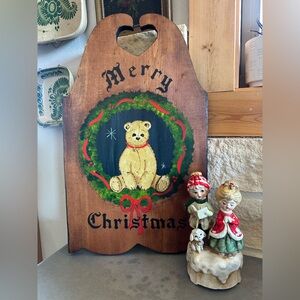 Handcrafted Merry Christmas Wooden Sign with Bear Design